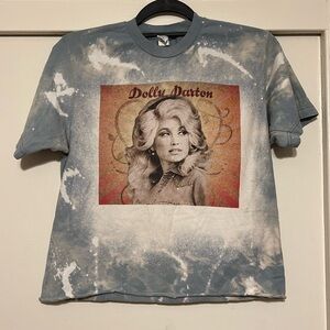 Dolly Pardon bleached blue rhinestone graphic cropped t-shirt M
